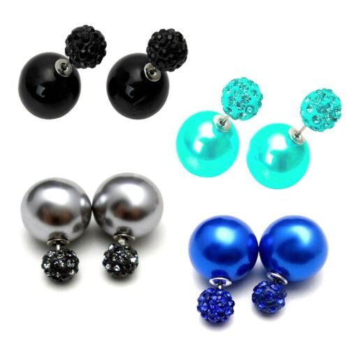 Reversible Crystal Shamballa Pearl Double Ball Earring Set