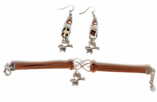 Africa Sweet Birdie Infinity Bracelet & Earrings Set - Brown - Image 4