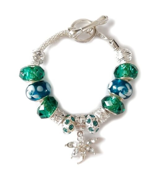 Gemmabella Women Aqua Green Beaded Bracelet - Dragonfly