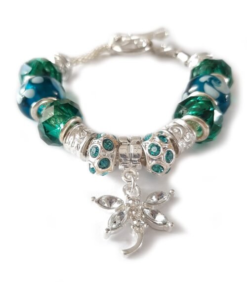 Gemmabella Women Aqua Green Beaded Bracelet - Dragonfly - Image 2