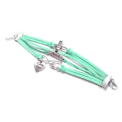 Faith Infinity Bracelet with Cross I love God - Mint - Image 2
