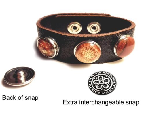 Snap Bracelet in Crackle Black/Brown Leather with four Snap Charms - Image 2