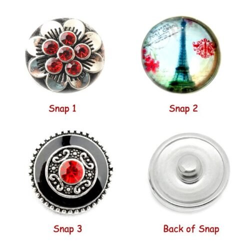 Interchangeable Snap Button charms Set of 3 - Eiffel Paris, Red - Image 2