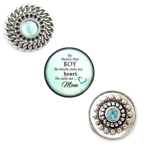 Interchangeable Snap Button charms Set of 3 - This Boy, Blue