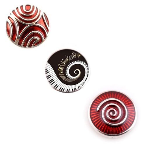 Interchangeable Snap Button charms Set of 3 - Music Piano , Red