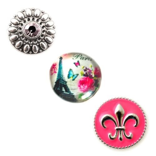 Interchangeable Snap Button charms Set of 3 - Paris Royale