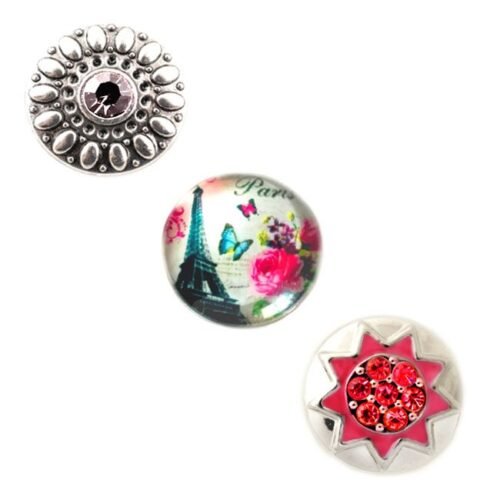Interchangeable Snap Button charms Set of 3- Paris Star, Red