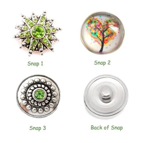 Interchangeable Snap Button charms Set of 3 - Heart Tree, Green - Image 2