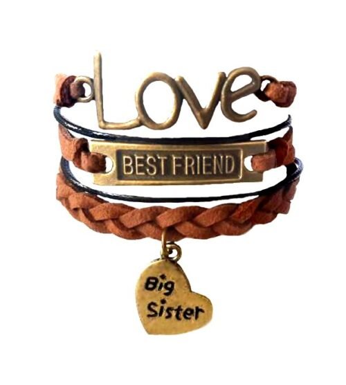 Best Friend Love Big Sister Heart Infinity Bracelet - Brown