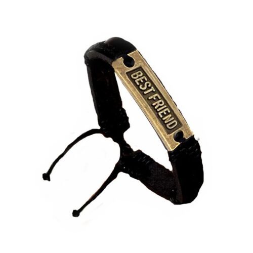 Bronze Charm Leather Bracelet Set of 2 - Believe, Best Friend - Image 3