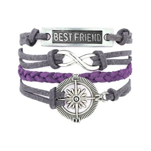 Best Friend Compass Infinity Bracelet - Charcoal Grey, Purple