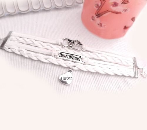 Best Friend Sister Love Infinity Bracelet with Hearts - White - Image 4