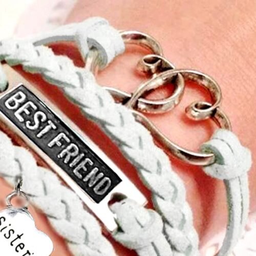 Best Friend Sister Love Infinity Bracelet with Hearts - White - Image 3