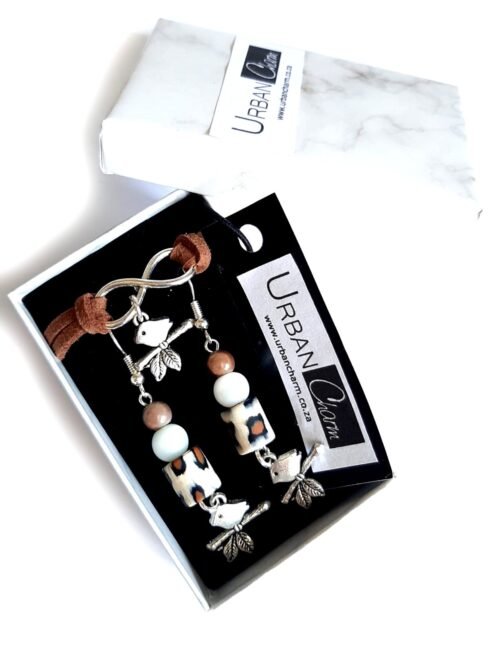 Africa Sweet Birdie Infinity Bracelet & Earrings Set - Brown - Image 6
