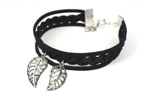 His/Hers Couples Ships Wheel Leaf Infinity Bracelet Set - Black - Image 3