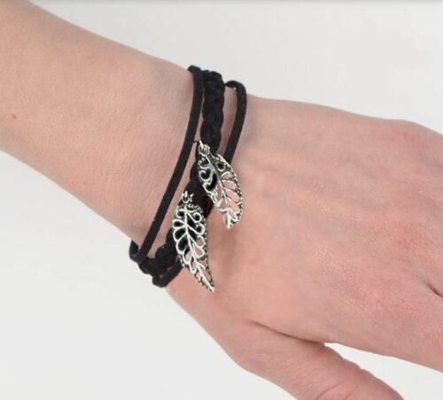 His/Hers Couples Ships Wheel Leaf Infinity Bracelet Set - Black - Image 5