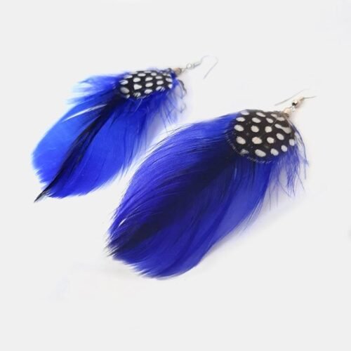 Boho Feather Earrings - Sapphire Blue - Image 2
