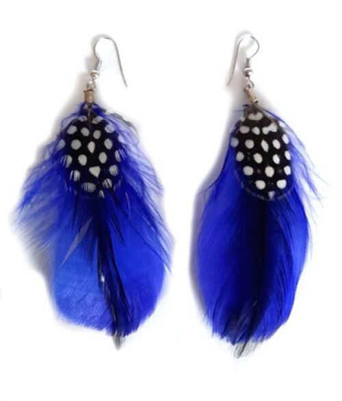 Boho Feather Earrings - Sapphire Blue