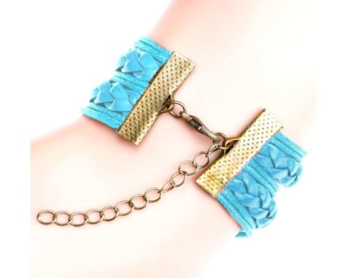 Bronze Cabochon Infinity Bracelet with Antique Butterflies - Blue - Image 3