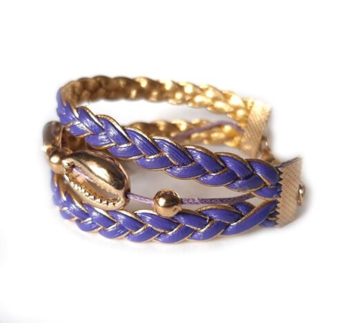 Gold Cowrie Shell Reversible Charm Bracelet & Earrings Set - Violet - Image 2