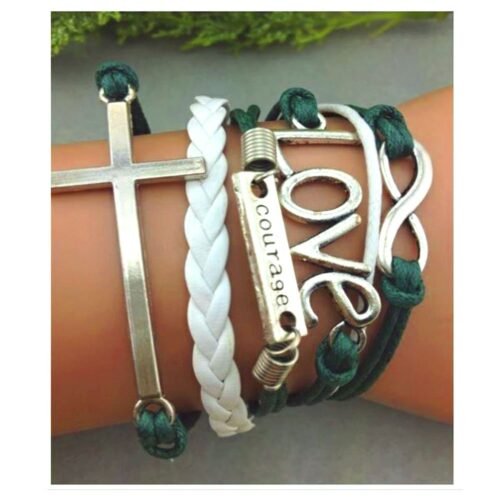 Cross Courage Love Infinity Bracelet - Green, White - Image 2