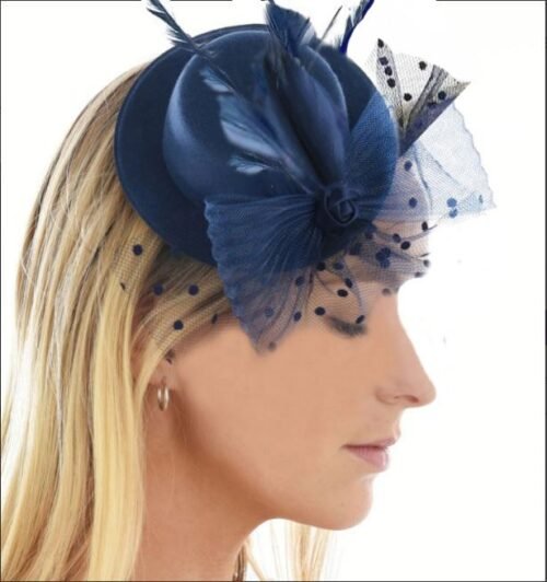 Fascinators Fedora hat fancy hair Accessory - Navy Blue - Image 2