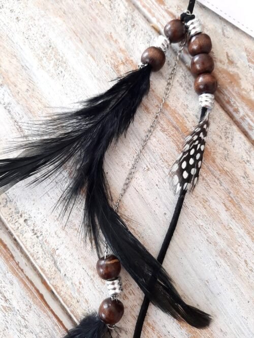 Feather Hair Extension with beads - Black - Image 3