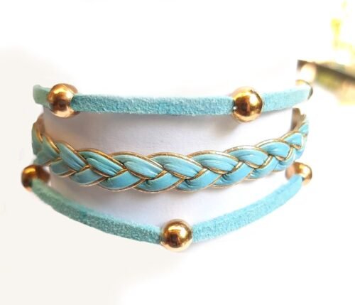 Gold Cowrie Shell Bracelet Set of 2 - Pink & Blue - Image 5