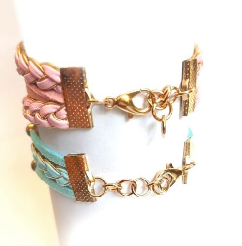 Gold Cowrie Shell Bracelet Set of 2 - Pink & Blue - Image 4