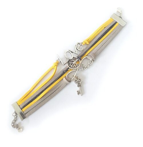 Love is the Key to Life Infinity Charm Bracelet - Grey, Yellow - Image 3