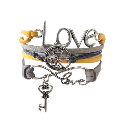 Love is the Key to Life Infinity Charm Bracelet - Grey, Yellow - Image 2