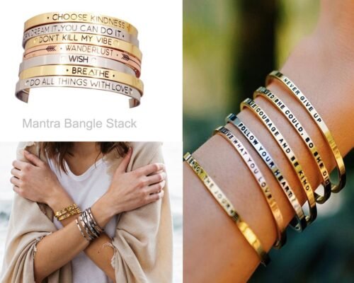 Inspirational Mantra Bangle Set of 2 - Wish, Be Brave - Image 4