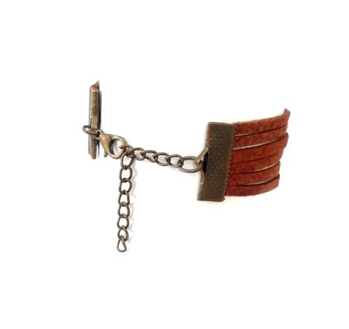 Bronze Love Hearts Entwined Infinity Bracelet with Arrow -Brown - Image 3