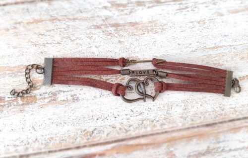 Bronze Love Hearts Entwined Infinity Bracelet with Arrow -Brown - Image 2