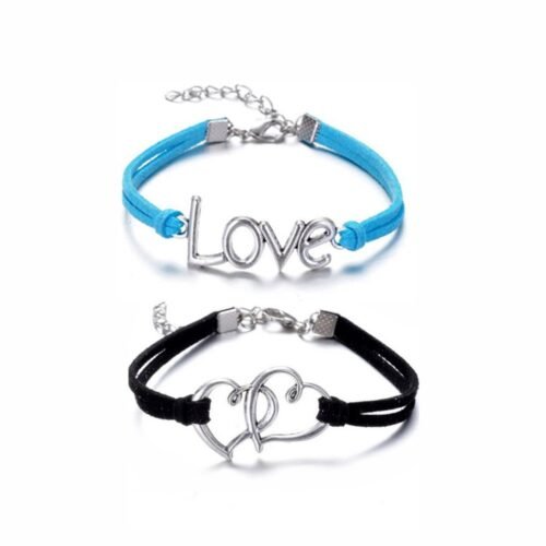 Silver Love & Hearts Entwined Infinity Bracelets - Set of 2
