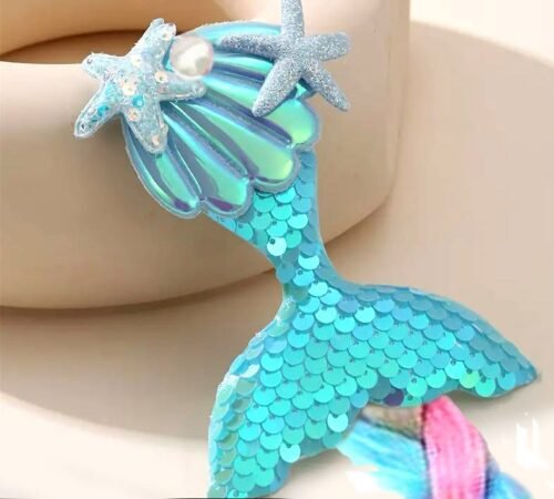Kids Mermaid Hair Braid Clip Necklace Set for Girls - Blue, White, Pink - Image 4