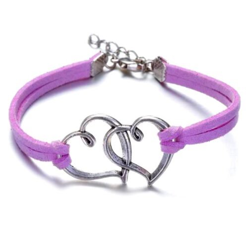 Girls Bestie Hearts Charm Infinity Bracelet Set - Pink and Purple - Image 3