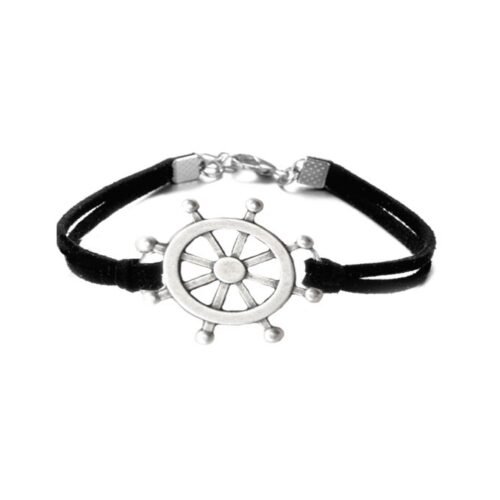 His/Hers Couples Ships Wheel Leaf Infinity Bracelet Set - Black - Image 2