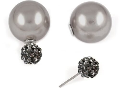 Reversible Crystal Shamballa Pearl Double Ball Earring Set - Image 4
