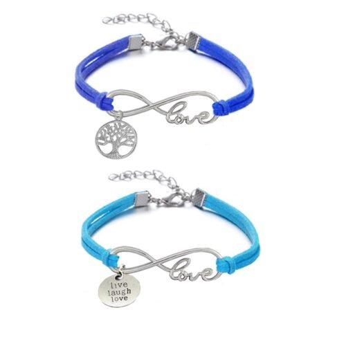 Tree of Life, Live Laugh Love Infinity Bracelet Set of 2 - Blue