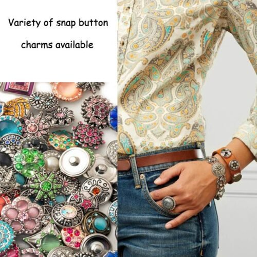 Snap Bracelet Crackled White Leather, Four Snap Charms - Pink - Image 6