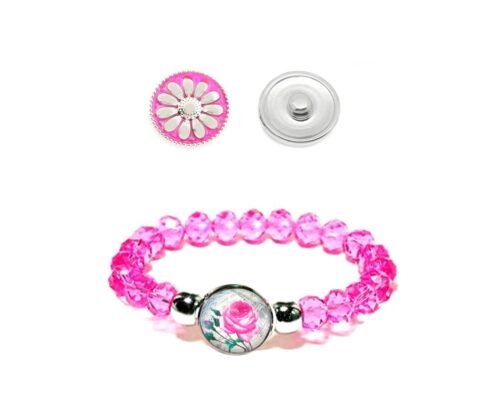 Crystal Bead Snap Charm Bracelet Set - Rose - Image 3