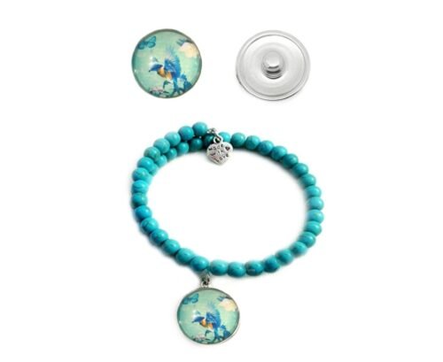Turquoise Stone Beaded Snap Bracelet - Birds of Paradise - Image 3