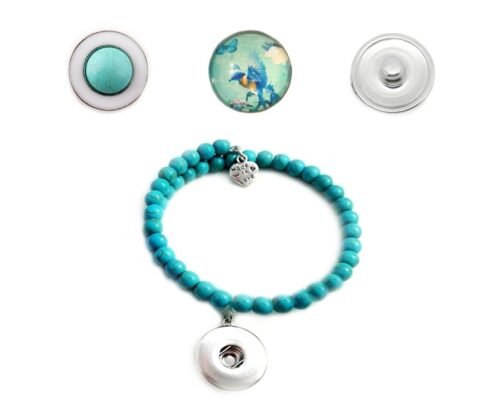 Turquoise Stone Beaded Snap Bracelet - Birds of Paradise