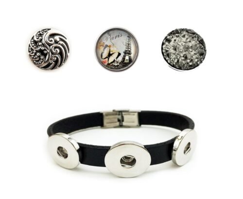 Paris Eiffel Tower Snap Bracelet Set - Black - Image 2