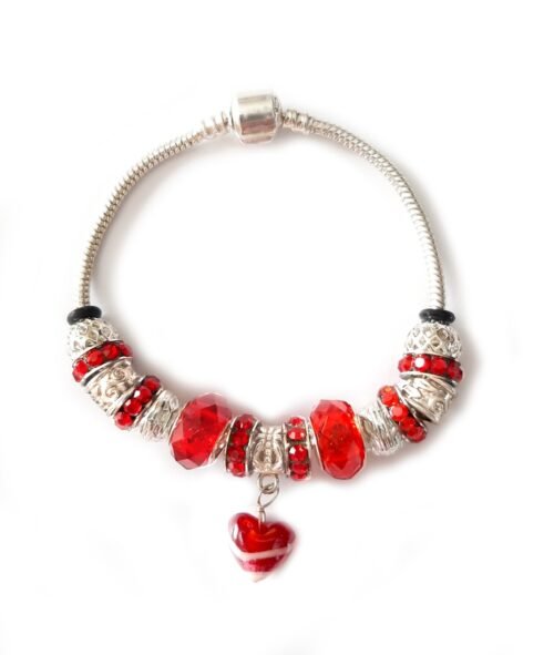 Gemmabella In Love Beaded Charm bracelet- Red, Silver